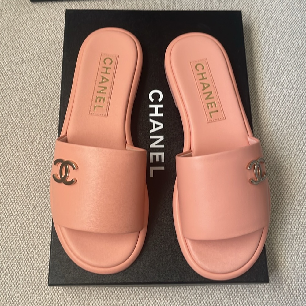 Chanel Light Pink Lambskin Mules